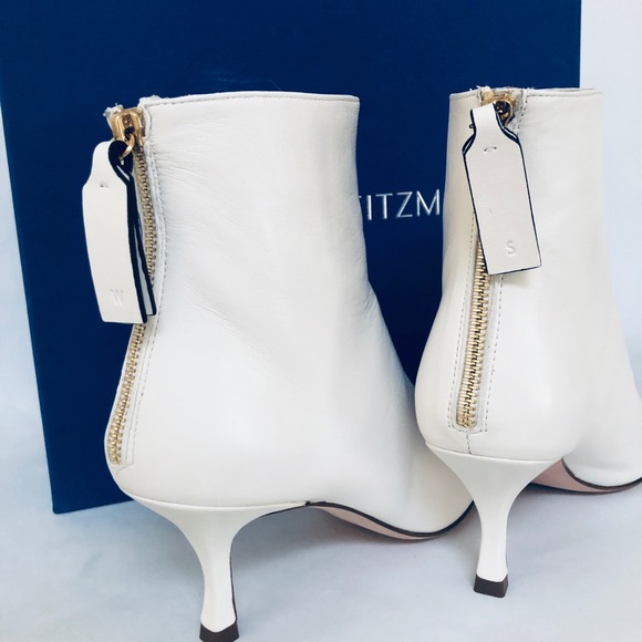 STUART WEITZMAN JUNIPER 70 WHITE LEATHER BOOTIES - Picture 3 of 9